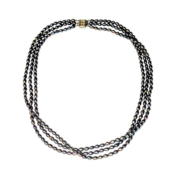 VTG Tahitian South Sea Baroque Pearl Triple Strand 925 Sterling Clasp Necklace - Picture 8 of 11